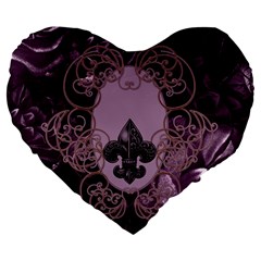 Soft Violett Floral Design Large 19  Premium Flano Heart Shape Cushions by FantasyWorld7