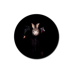 Evil Rabbit Rubber Coaster (round)  by Valentinaart