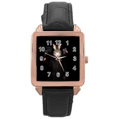 Evil Rabbit Rose Gold Leather Watch  by Valentinaart