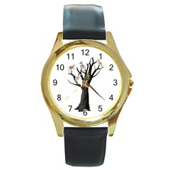 Dead Tree  Round Gold Metal Watch by Valentinaart