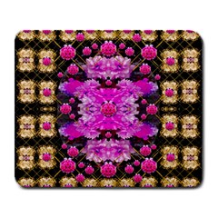 Flowers And Gold In Fauna Decorative Style Large Mousepads by pepitasart