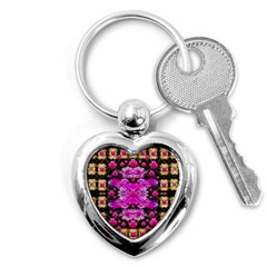 Flowers And Gold In Fauna Decorative Style Key Chains (heart)  by pepitasart