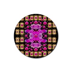 Flowers And Gold In Fauna Decorative Style Rubber Round Coaster (4 Pack)  by pepitasart