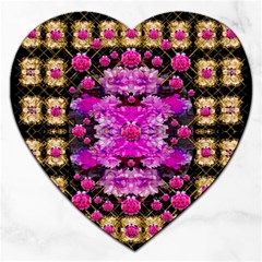 Flowers And Gold In Fauna Decorative Style Jigsaw Puzzle (heart) by pepitasart