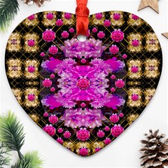 Flowers And Gold In Fauna Decorative Style Heart Ornament (two Sides) by pepitasart