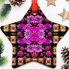 Flowers And Gold In Fauna Decorative Style Star Ornament (two Sides) by pepitasart