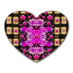 Flowers And Gold In Fauna Decorative Style Heart Mousepads by pepitasart