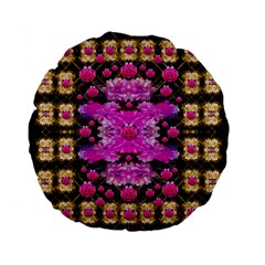 Flowers And Gold In Fauna Decorative Style Standard 15  Premium Flano Round Cushions by pepitasart