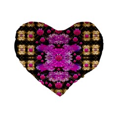 Flowers And Gold In Fauna Decorative Style Standard 16  Premium Flano Heart Shape Cushions by pepitasart