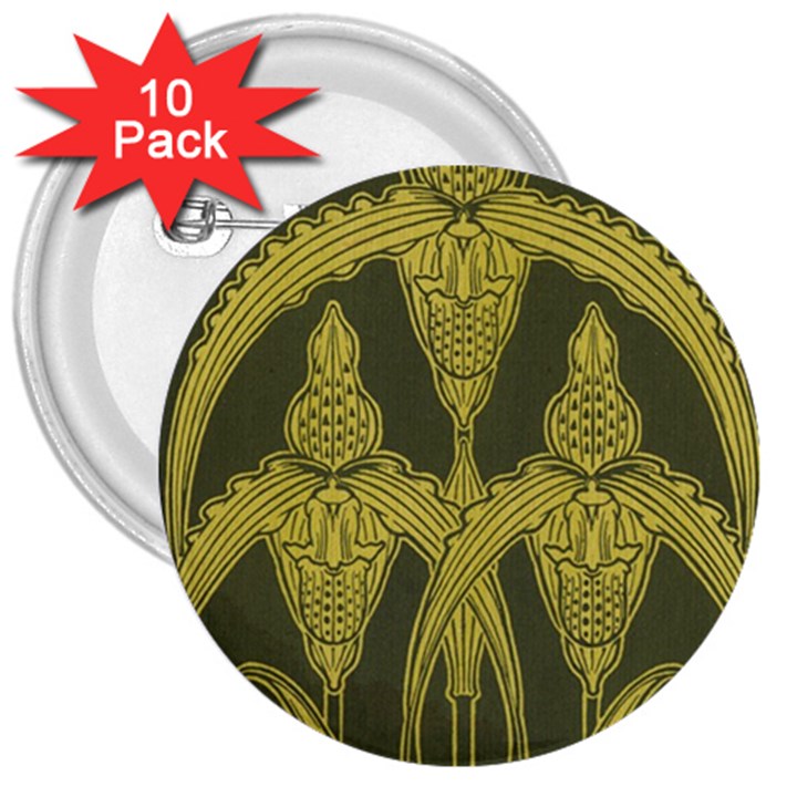 Green floral Art Nouveau 3  Buttons (10 pack) 