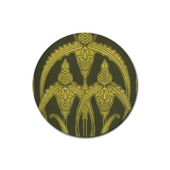 Green Floral Art Nouveau Rubber Round Coaster (4 Pack)  by NouveauDesign