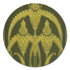 Green Floral Art Nouveau Magnet 5  (round) by NouveauDesign