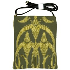 Green Floral Art Nouveau Shoulder Sling Bags by NouveauDesign