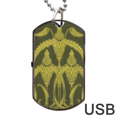 Green Floral Art Nouveau Dog Tag Usb Flash (one Side) by NouveauDesign