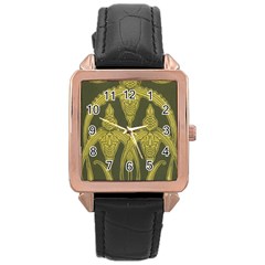 Green Floral Art Nouveau Rose Gold Leather Watch  by NouveauDesign