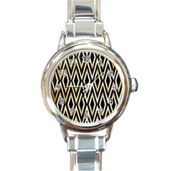 Gold,black,art Deco Pattern Round Italian Charm Watch by NouveauDesign