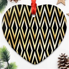 Gold,black,art Deco Pattern Heart Ornament (two Sides) by NouveauDesign