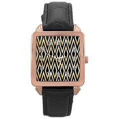 Gold,black,art Deco Pattern Rose Gold Leather Watch  by NouveauDesign