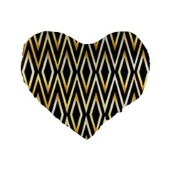 Gold,black,art Deco Pattern Standard 16  Premium Flano Heart Shape Cushions by NouveauDesign