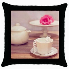 High Tea, Shabby Chic Throw Pillow Case (black) by NouveauDesign