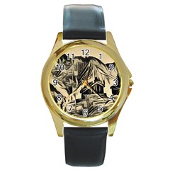 Ink Art Round Gold Metal Watch by NouveauDesign