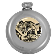 Ink Art Round Hip Flask (5 Oz) by NouveauDesign