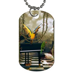 Funny Parrots In A Fantasy World Dog Tag (one Side) by FantasyWorld7