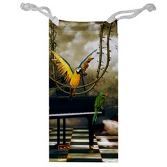 Funny Parrots In A Fantasy World Jewelry Bag by FantasyWorld7