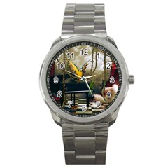 Funny Parrots In A Fantasy World Sport Metal Watch by FantasyWorld7