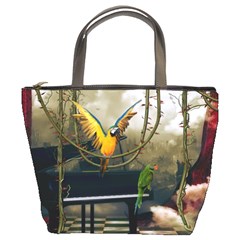 Funny Parrots In A Fantasy World Bucket Bags by FantasyWorld7