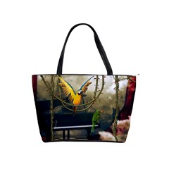 Funny Parrots In A Fantasy World Shoulder Handbags by FantasyWorld7