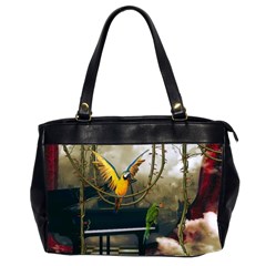 Funny Parrots In A Fantasy World Office Handbags (2 Sides)  by FantasyWorld7