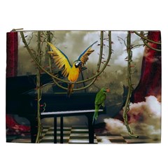 Funny Parrots In A Fantasy World Cosmetic Bag (xxl)  by FantasyWorld7