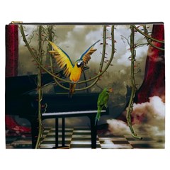 Funny Parrots In A Fantasy World Cosmetic Bag (xxxl)  by FantasyWorld7