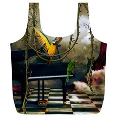 Funny Parrots In A Fantasy World Full Print Recycle Bags (l)  by FantasyWorld7