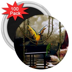 Funny Parrots In A Fantasy World 3  Magnets (100 Pack) by FantasyWorld7