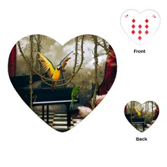 Funny Parrots In A Fantasy World Playing Cards (heart)  by FantasyWorld7