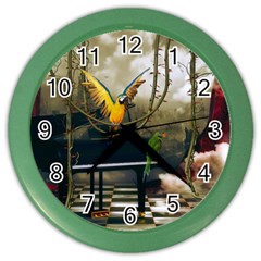 Funny Parrots In A Fantasy World Color Wall Clocks by FantasyWorld7