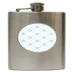 Blue,white,shell,pattern Hip Flask (6 Oz) by NouveauDesign