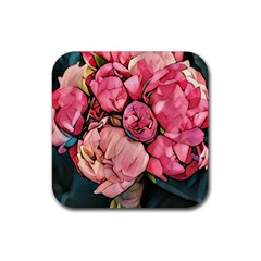 Beautiful Peonies Rubber Coaster (square)  by NouveauDesign