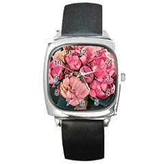 Beautiful Peonies Square Metal Watch by NouveauDesign