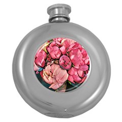 Beautiful Peonies Round Hip Flask (5 Oz) by NouveauDesign