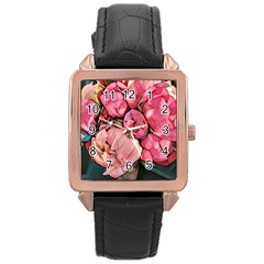 Beautiful Peonies Rose Gold Leather Watch  by NouveauDesign