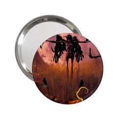 Halloween Design With Scarecrow, Crow And Pumpkin 2 25  Handbag Mirrors by FantasyWorld7