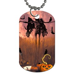 Halloween Design With Scarecrow, Crow And Pumpkin Dog Tag (one Side) by FantasyWorld7