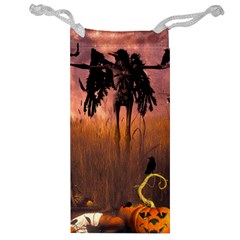 Halloween Design With Scarecrow, Crow And Pumpkin Jewelry Bag by FantasyWorld7