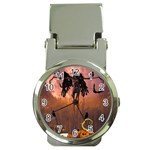 Halloween Design With Scarecrow, Crow And Pumpkin Money Clip Watches Front