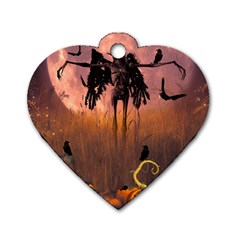 Halloween Design With Scarecrow, Crow And Pumpkin Dog Tag Heart (One Side)