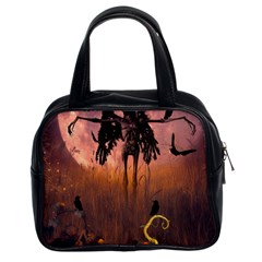 Halloween Design With Scarecrow, Crow And Pumpkin Classic Handbags (2 Sides) by FantasyWorld7