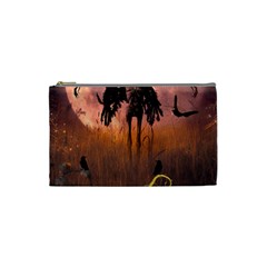 Halloween Design With Scarecrow, Crow And Pumpkin Cosmetic Bag (small)  by FantasyWorld7